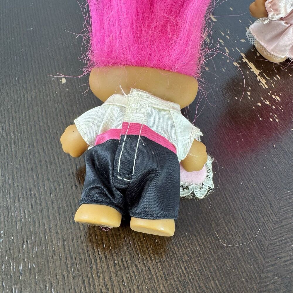 Vintage Russ Troll Dolls Bride & Groom Wedding Pink Hair Lot Of 2 Small 3” - Picture 5 of 7